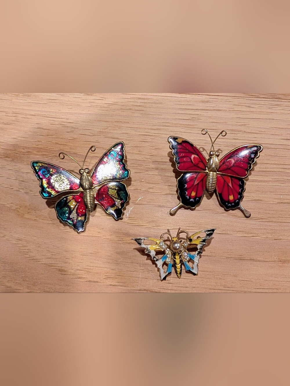 Source Unknown Multicolor Butterfly Brooch Lot with Red and Blue Accents